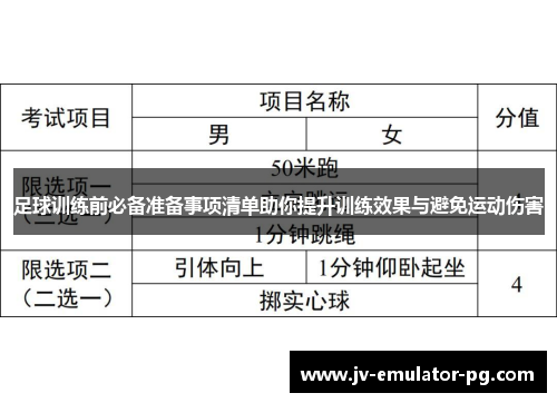 足球训练前必备准备事项清单助你提升训练效果与避免运动伤害