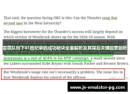 雷霆队创下61胜纪录的成功秘诀全面解析及其背后关键因素剖析 雷霆队创下61胜纪录的成功秘诀全面解析及其背后关键因素剖析